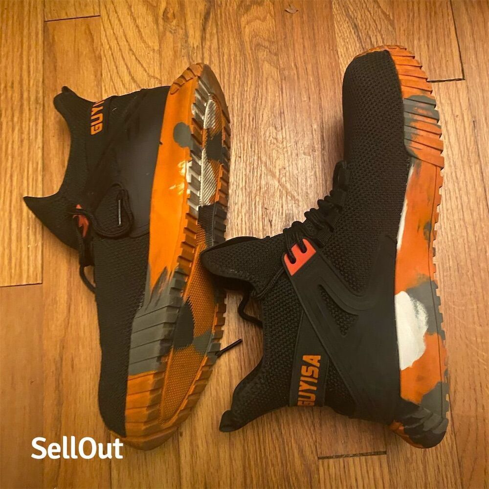 Men's Steel Toe Work Safety Sneakers Black/Orange Size 10